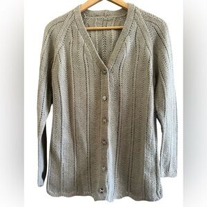 Vintage Beige Open Knit Button Front Cardigan Sweater Women